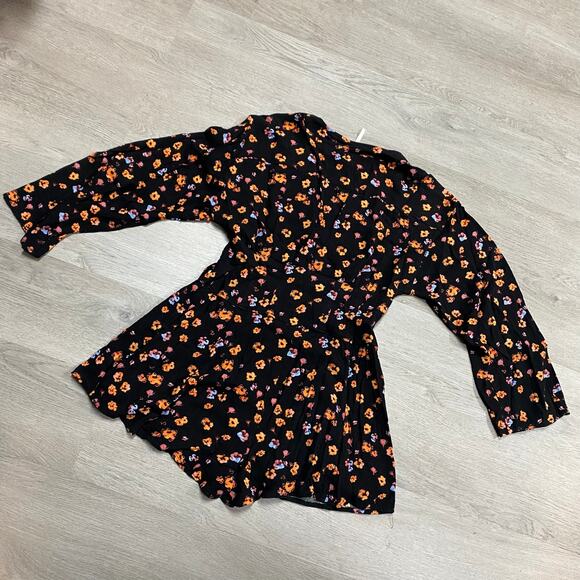 Free People Womens L’amour Floral Printed Flowy Boho Black Combo Romper Size 0 - Picture 3 of 6